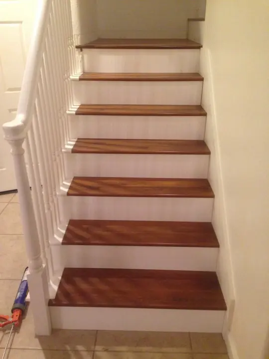 Brown treads and white risers